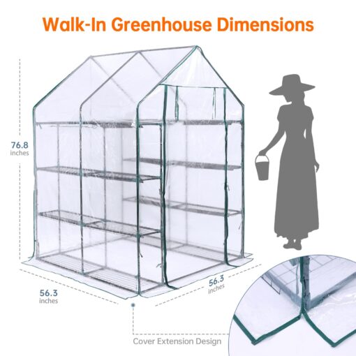 Bstrip Walk In Greenhouse, Indoor Greenhouse with Grow Lights, Mini Indoor Greenhouse with Roll-Up Zipper Entry Door and PVC Cover, Dimmable 2FT 120W Plant Light with Timer (56.3"W X 56.3"L X 76.8"H ) - Image 8
