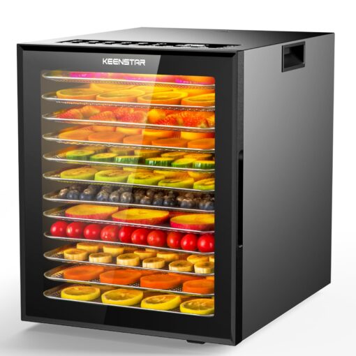 KEENSTAR Food Dehydrator for Jerky, 12 Stainless Steel Trays, 10 Presets, 165℉ Temperature Control, 48H Timer, 850W Dryer Machine for Dog Treats, Herb, Veggies, Meat, Fruit