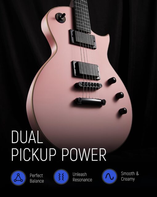 Fesley 39" LP Electric Guitar Kit: Full Size Solid Body Electric Guitars for Beginners with Humbucker Pickups, Poplar Body, Mahogany Neck,22 Frets,6 String Guitar with Gig Bag,Cable,FLP350,Matte,Pink - Image 6