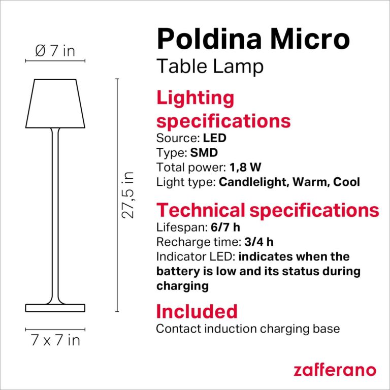 Zafferano, Poldina Micro Lamp with Glossy Chrome Finish, Rechargeable Cordless Table Lamp with Touch Controls, Usable as an Indoor Lamp, Dimmer, 2200-3000 K, Height 10.8 Inches - Image 6