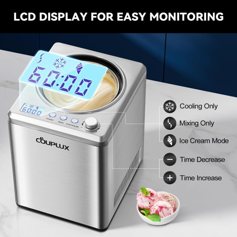 COUPLUX 2.65 Qt Ice Cream Maker, Largest Capacity & Fast Freezing Ice Cream Machine with Built in Compressor Easy Operate & Clean Ice Cream Maker Machine with All Stainless Steel, LCD Digital Display - Image 8