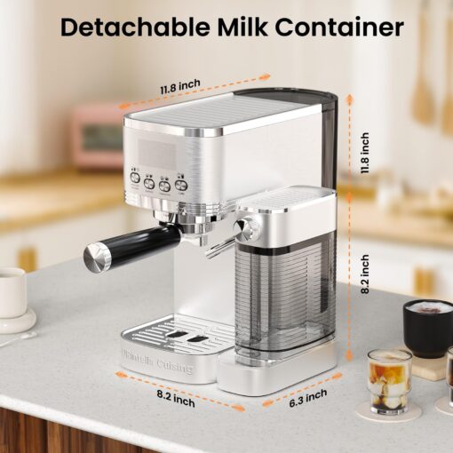 URintells Cuising Espresso Machine 20 Bar Cappuccino Latte Machine with Automatic Milk Frother,Temperature Control LED Display StainlessSteel Dual Heat System Coffee Maker with ESE Pod Filter for Home - Image 2