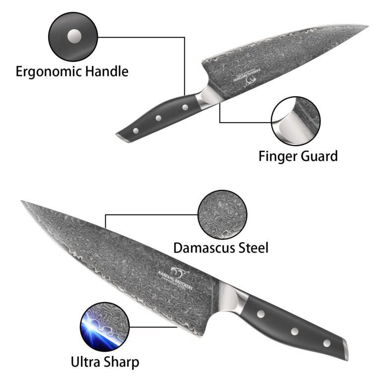 NF NANFANG BROTHERS Knife Set, 16-Pieces Damascus Kitchen Knife Set with Block, ABS Ergonomic Handle for Chef Knife Set, Carving Fork, Disconnect-type Knife Block Set (Gray) - Image 5