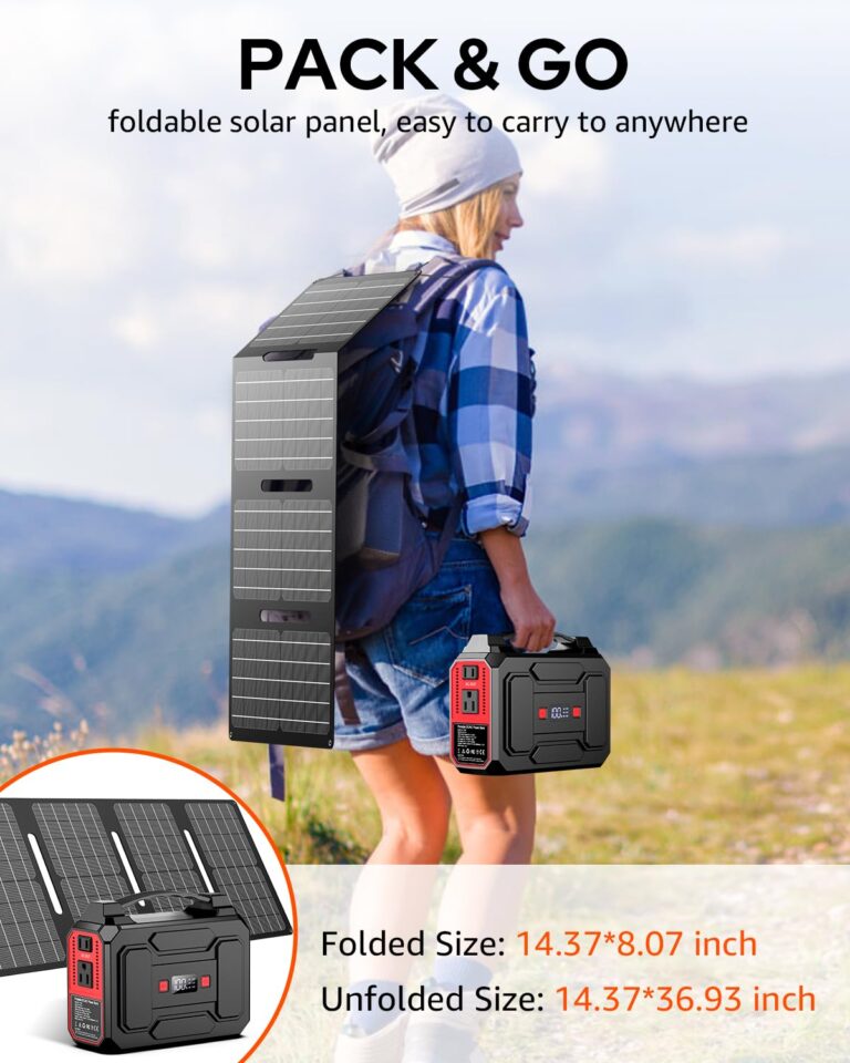 Solar Powered Generator 200W Peak/100W Rated, Portable Solar Generator Power Station with Solar Panels 40W Included, 146Wh Solar Power Bank with AC Outlet 110V for Home Use Camping Outdoor Adventure - Image 5