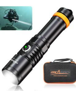 ORCATORCH D710 Scuba Diving Light, 3000 Lumens Super Bright Underwater Flashlight with 6 Degrees Narrow Beam, IP68 Waterproof Night Dive Torch 150 Meters Submersible Light (Black)