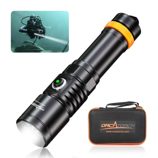 ORCATORCH D710 Scuba Diving Light, 3000 Lumens Super Bright Underwater Flashlight with 6 Degrees Narrow Beam, IP68 Waterproof Night Dive Torch 150 Meters Submersible Light (Black)