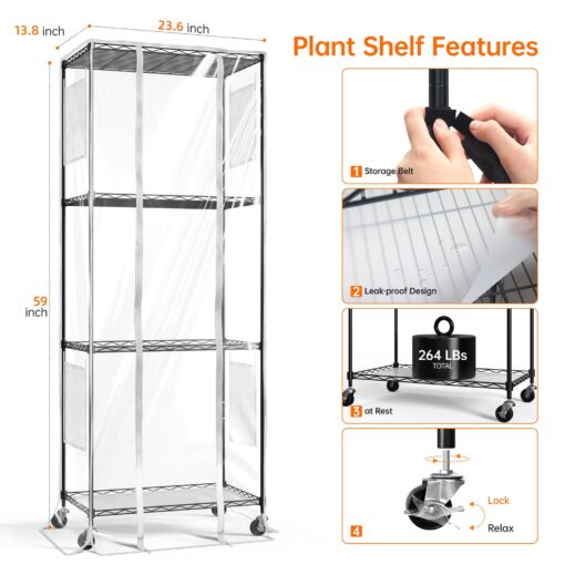 Bstrip Indoor Greenhouse with Grow Light, Metal Plant Stand, 3 Pack T8 2FT Full Spectrum Plant Lights, Timer, Black, 23.5"x13.8"x59" - Image 3