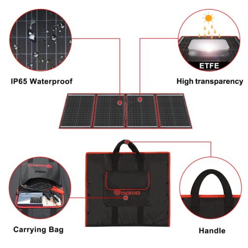 DOKIO 160W 18V Portable Solar Panel Kit (ONLY 9lb) Folding Solar Charger with 2 USB Outputs for 12v Batteries/Power Station AGM LiFePo4 RV Camping Trailer Car Marine…… - Image 3