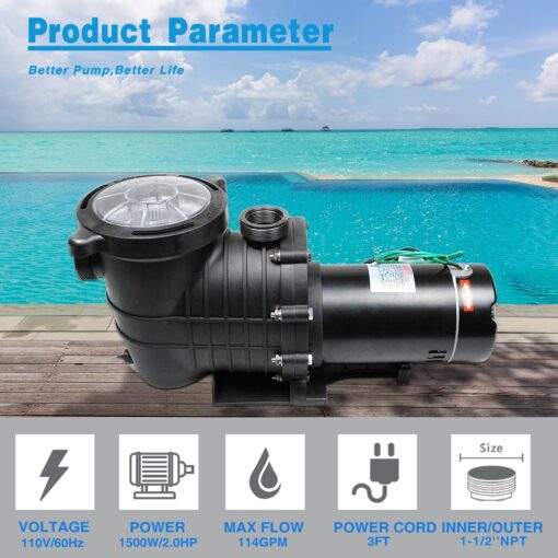 TRUPOW 2.0HP 110GPM Swimming Pool Pump 110V Garden InGround and Above Ground Pool Water Pump with Strainer Filter Basket - Image 7
