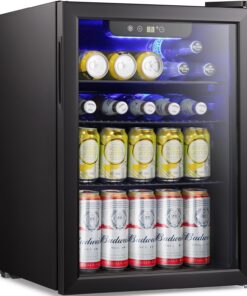 Antarctic Star Beverage Refrigerator Cooler-85 Can Mini Fridge Glass Door for Soda Beer Wine Stainless Steel Glass Door Small Drink Dispenser Digital Display for Home, Office Bar,2.4cu.ft
