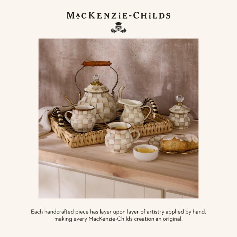 MACKENZIE-CHILDS Tall Enamel Vase, Unique Flower Vase, Bouquet Vase Decor for Living Room, Brown-and-White Mocha Check - Image 2