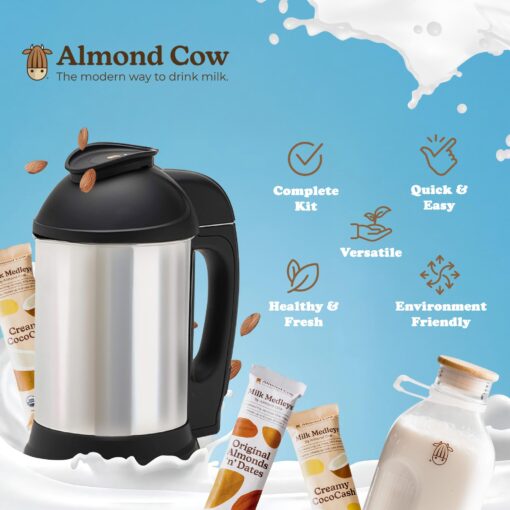 Almond Cow Milk Maker Machine, Milk in a Minute Bundle, Includes 3 Creamy CocoCash & 3 Original Almonds 'n' Dates, Glass Milk Jug, & Jug Brush - Image 7