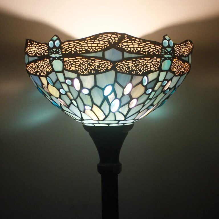 WERFACTORY Tiffany Floor Lamp Sea Blue Stained Glass Dragonfly Light 12X12X66 Inches Pole Torchiere Standing Corner Torch Uplight Decor Bedroom Living Room Home Office S147 Series - Image 9