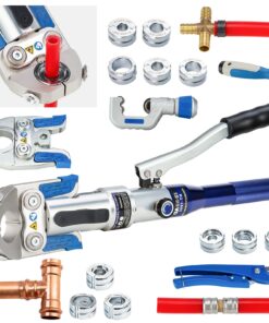 IBOSAD Hydraulic Copper Pipe Tube Fittings Crimping Tool with 30° Angle Jaw with1/2,3/4,1" Die for Copper Pipe and F877 Stainless PEX Press Sleeves,3/8" to 1" Die for F1807 Pex Pipe Copper Ring