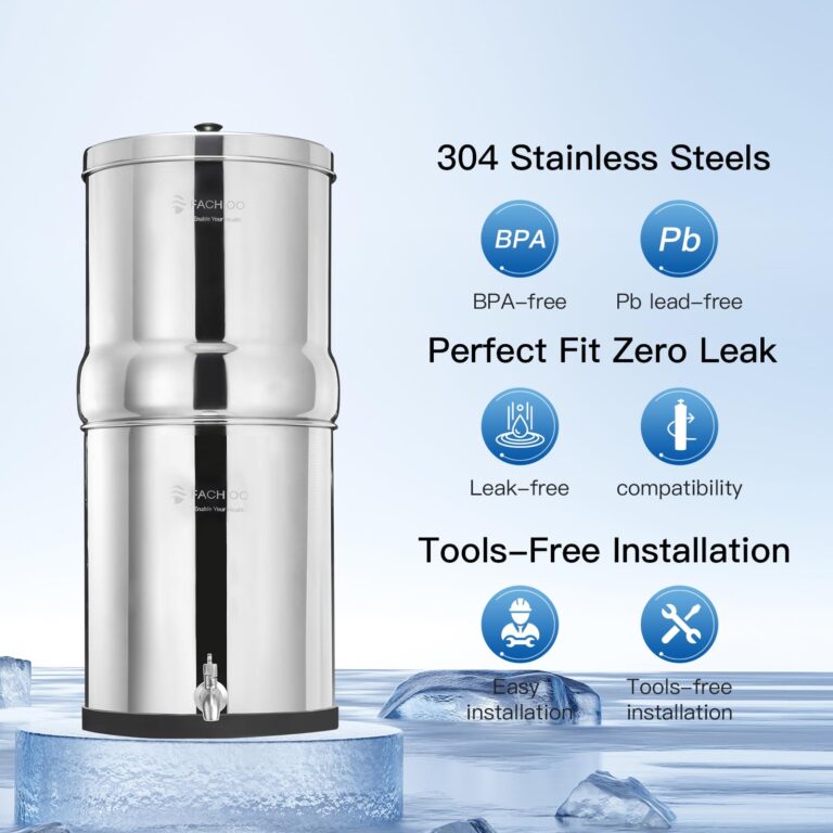 FACHIOO 2.25 Gallon Stainless Steel Gravity-Fed Water Filter System with 2 White Ceramics Purification Washable Filter, Portable Countertop Filter System for Home and Outdoor Camping Use - Image 3