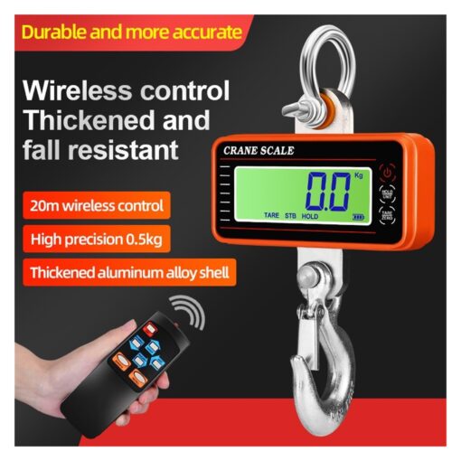 LIAMOS Digital Hanging Scale 1500kg/1000kg/500kg with 65ft Remote Control Heavy Duty Crane Scale LCD Industrial Hook Weighing Scales,Electronic Hanging Scale(LCD 1000KG Blue) - Image 2