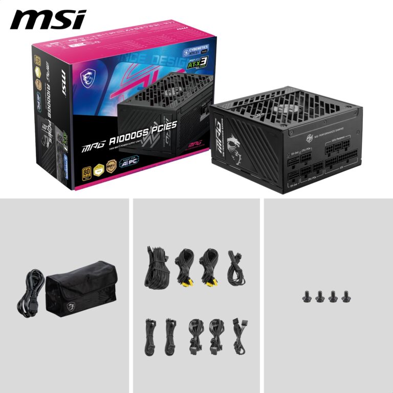 MSI MPG A1000GS PCIE5 ATX 3.1 Gaming Power Supply - Full Modular - 80 Plus Gold Certified 1000W - 100% Japanese 105°C Capacitors - ATX PSU - 10 Year Warranty - Image 2