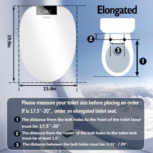 XCQQ Electric Bidet Toilet Seat Elongated, Heated Toilet Seat, Instant Warm Water, Warm Air Dryer, Rear Feminine and Oscillating Washing, Wireless Remote, Night Light, Slow Close Lid, LED Display - Image 4