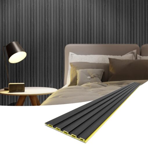 Art3d Slat Wall Panels, WPC Soundproof 3D Wall Paneling for Interior Wall Decor, TV Background, 8-Pack 96 x 6 in. Black