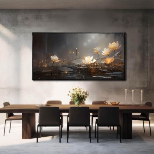 SDYA White Floral Wall Decor Gold Botanical Canvas Paintings Modern Artwork for Living Room Bedroom Office Home Decor 29"x58" - Image 5