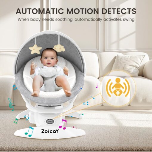 Zoicay 3-in-1 Baby Swing for Infants to Toddler with Motion Detection, Portable Baby Swing & Removable Swing Seat, BT Enabled & 360°Rotating Seat and Manual Remote with 3 Swing Modes & 5-Speeds(White) - Image 7