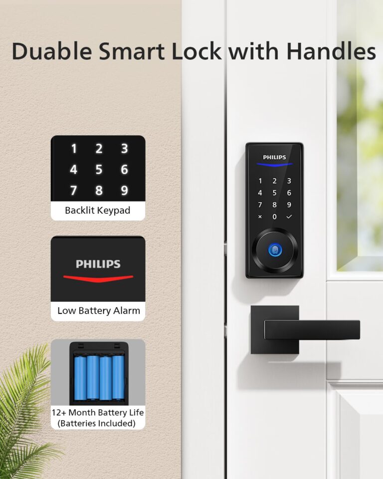 Philips Smart Lock with Handles, Keyless Entry Door Lock Set, Smart Door Lock with 2 Level Handles, Digital Keypad Deadbolt for Front Door, App Fingerprint PIN Code Unlocking, Auto Locking - Image 3
