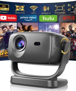 4K Smart Projector with 5G WiFi and Bluetooth 5.2, 600 ANSI Portable Projector with Built in App, 1080P Outdoor Movie Projector with 4P4D Correction, Max 220" Compatible with iPhone/Android/TV Stick