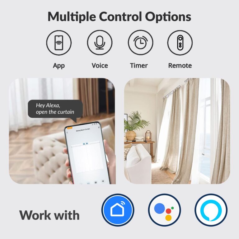 Osprey Smart Curtain Opener (2 Motors),3in1:Roman Rod+T-Track+U-Rail,Suitable for 0.32-1.57" Rod,Remote Control & Wireless App,Compatible with Alexa,Google Home(Gateway Included),Double Side Opening - Image 7