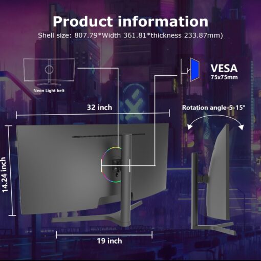 Raywego 34 inch Curved Ultrawide Computer Gaming Monitor 165Hz,UWQHD 3440x1440,1500R -PIP,1ms (MPRT),HDR, 300nits, sRGB99%,FreeSync,HDMI2.0(TMDS) x2,DP1.4 x2,Eye Care,VESA,Support Lifting Base - Image 2