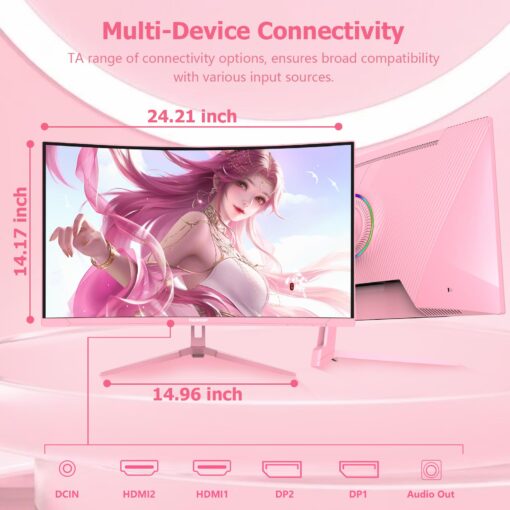 Raywego Pink 27 inch Curved Gaming Monitor 180Hz,QHD 1080P,1800R LED Display,Pink Computer Monitor,1ms (MPRT),FreeSync,Eye-Care Technology, DP, HDMI Port for Gaming Home Office,VESA(100mm*100mm) - Image 2