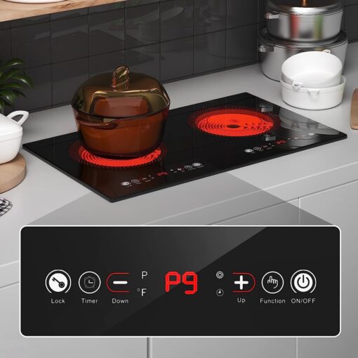 Electric Cooktop, 24 Inch 2 Burner Electric Cooktop 110V, Built-in and Countertop Electric Stove Top Plug in, 2400W Electric Stove, Compatible for All Cookware,Timer & Kid Safety Lock - Image 4