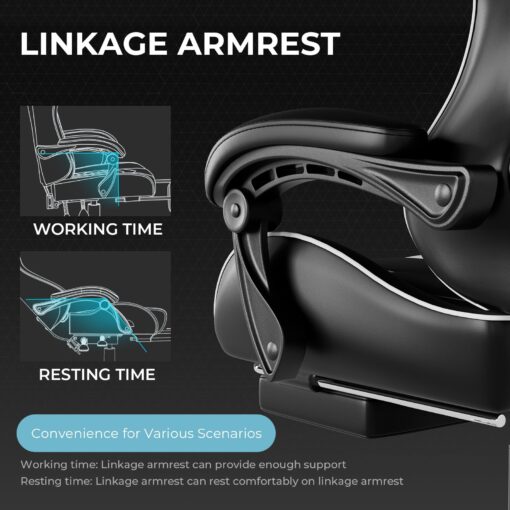 GTPLAYER Gaming Chair, Computer Chair with Footrest and Lumbar Support, Height Adjustable Game Chair with 360°-Swivel Seat and Headrest and for Office or Gaming (White) - Image 4