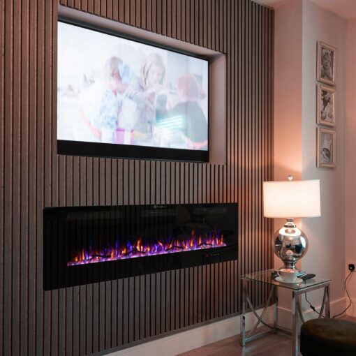 Cloud Mountain 60" Electric Fireplace，Wall-Mounted Heater with Timer Remote, Adjustable Flame for Living Room Bedroom，Black - Image 2