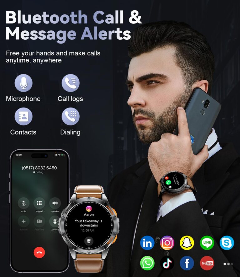 LIGE GPS Military Smart Watch for Men (Answer/Make Calls), 100+ Sports Modes Fitness Smart Watch, LED Flashlight/Compass/45 Days Battery/IP68 Waterproof 1.43'' AMOLED Smartwatch for Android iOS - Image 3