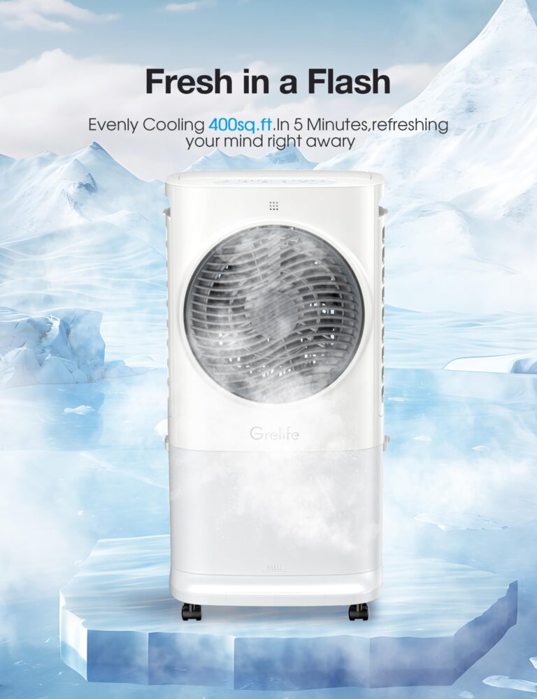 Grelife Portable Evaporative Air Cooler, 3-IN-1 Air Cooler Cooling Fan with Remote Control, 8H Timer, 4 Ice Packs, 6.5L Water Tank, 3 Modes, 3 Speeds, Personal Swamp Cooler for Bedroom - Image 3