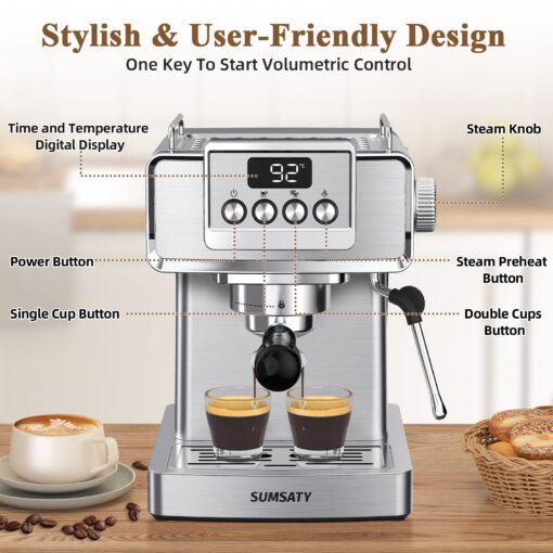 SUMSATY Espresso Machine 20 Bar With Milk Frother, Professional Coffee Maker, Stainless Steel for Home, Barista, Americano, Latte - Image 6