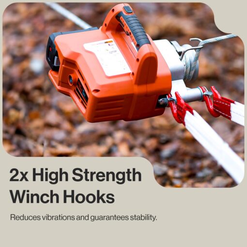 SuperHandy Electric Portable Capstan Winch, Brushless Motor, 1000-2000 lbs Max Pulling Force, Includes 100ft Low-Stretch Rope, Battery & Charger - Ideal for Forestry, Hunting, Off-Road - Image 4