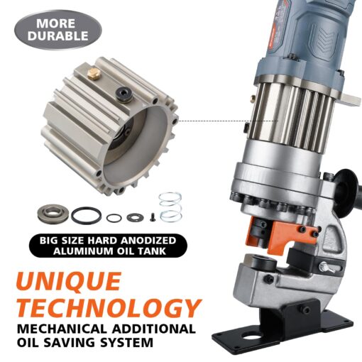 CENTALL 1300W Electric Hydraulic Hole Puncher Φ1/4"-4/5" Hydraulic Punching Machine Punching Tool with 5 Dies for Iron Copper Aluminum Plate Angle Steel PM20 (Orange+Grey) - Image 4