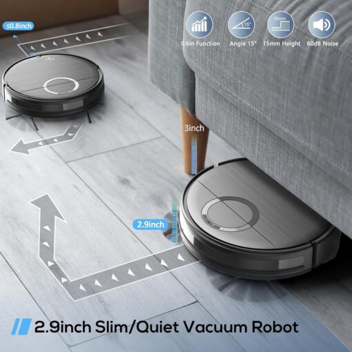 Robot Vacuum and Mop Combo, 2 in 1 Mopping Robot Vacuum Cleaner with Schedule, Wi-Fi/App/Remote, 2000Pa Max Suction, Self-Charging Robotic Vacuum, Slim, Ideal for Hard Floor, Pet Hair, Low-Pile Carpet - Image 3