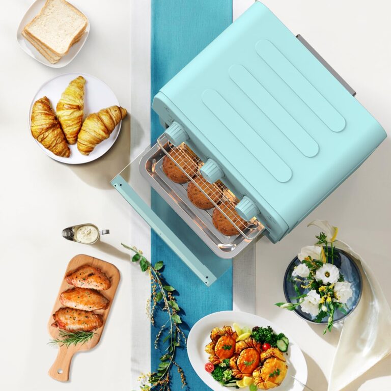 Novaspark Air Fryer Toaster Oven Combo, Retro Convection Oven Countertop,12L Small Toaster Oven, 4-slices or 6" Pizza,Bake,Toast,Broil, Air Fry, 1500W Rapid Heating Mini Toaster Oven, Non-Stick, Blue - Image 2