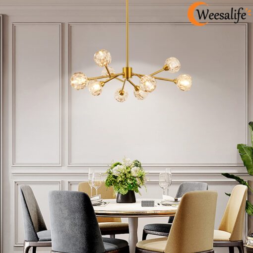 Weesalife Sputnik Chandeliers for Dining Room Light Fixture Over Table, Modern Crystal Chandeliers, 9 Lights Gold Lighting Fixtures for Living Room Bedroom Kitchen Island - Image 3