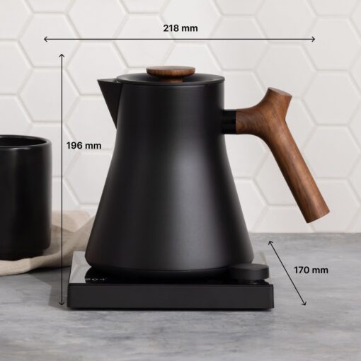 Fellow Corvo EKG Pro Studio Edition Electric Tea Kettle - Quick Heating, Precise Temperature Control, Scheduling, Built-in Brew Timer - Matte Black with Walnut Handle - 0.9 Liter - Image 2