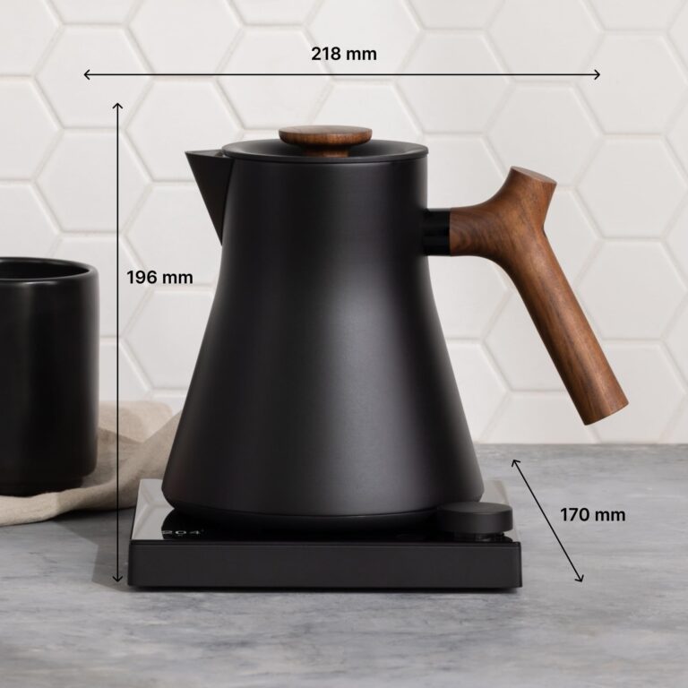Fellow Corvo EKG Pro Studio Edition Electric Tea Kettle - Quick Heating, Precise Temperature Control, Scheduling, Built-in Brew Timer - Matte Black with Walnut Handle - 0.9 Liter - Image 2