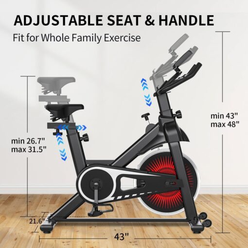 UPREIGN Indoor Cycling Bike - Adjustable Resistance Stationary Bike for Home Exercise, Indoor Cycling Bike with Smartphone Holder, LCD Display and Heart Rate Monitor, Blue - Image 7