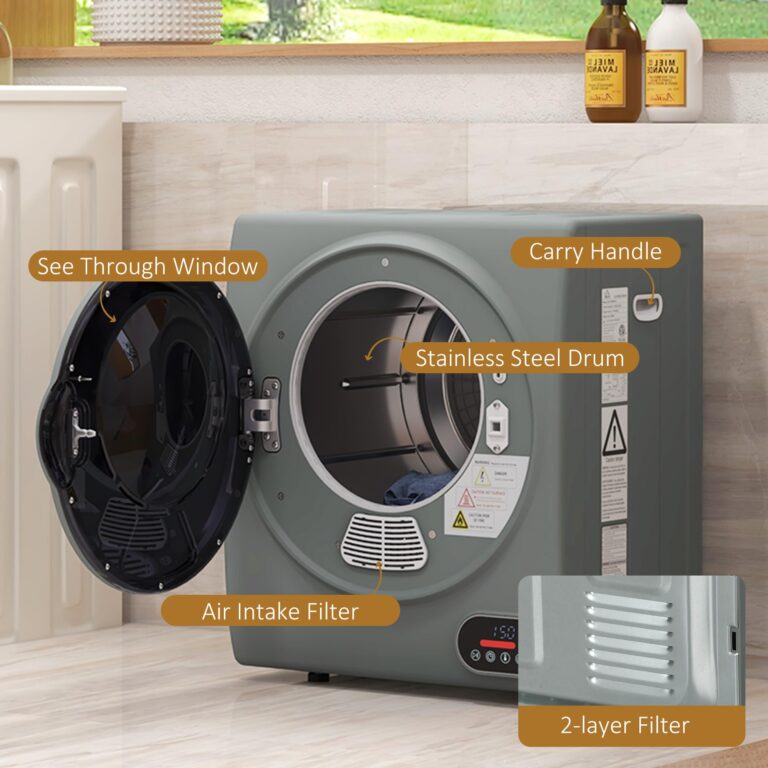 HOMCOM Portable Clothes Dryer, Compact Laundry Dryer with 1.5 cu.ft Stainless Steel Drum, Intelligent Drying, 120V 850W Front Load Electric Dryer for Apartments, Dorms, RVs - Charcoal Gray - Image 7