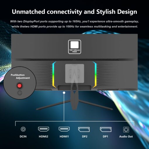 Raywego 34 inch Ultrawide Curved Computer Gaming Monitor 165Hz UWQHD 3440x1440,1500R -PIP,1ms (MPRT),HDR, 300nits, sRGB99%,FreeSync,HDMI2.0(TMDS) x2,DP1.4 x2,Eye Care,Support - Image 2