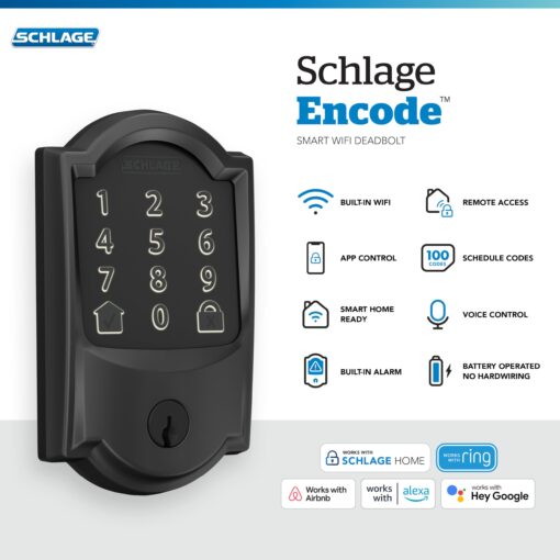SCHLAGE BE489WB CAM 622 Encode Deadbolt Smart Lock | WiFi Touchscreen Keypad, Matte Black - Image 11