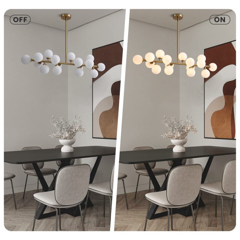 CROSSIO Mid Century Modern Gold Chandelier Rectangle Pendant Fixtures Linear Sputnik Chandeliers for Kitchen Island Dining Room Over Table - Image 5