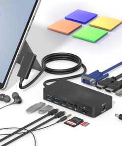 Microsoft Surface Dock, 12-in-1 Triple Displays VGA +Dual HDMI Surface Dock, Surface Docking Station for Surface Pro 11/10/9/8/X/7/6/5/4/3, Surface Book 3/2/1, Surface Laptop go/6/5/4/3/2/1