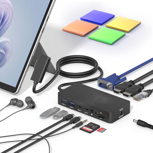 Microsoft Surface Dock, 12-in-1 Triple Displays VGA +Dual HDMI Surface Dock, Surface Docking Station for Surface Pro 11/10/9/8/X/7/6/5/4/3, Surface Book 3/2/1, Surface Laptop go/6/5/4/3/2/1